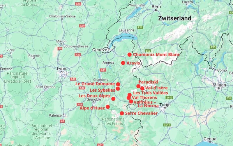 Franse skigebieden op de kaart